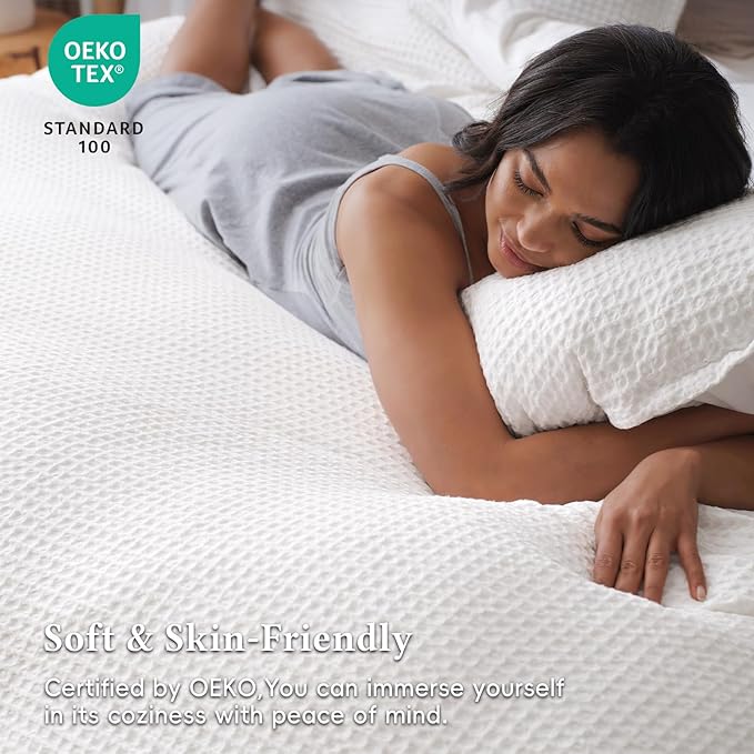David's Home Waffle Weave Duvet Cover Set Queen Size,Soft Breathable 3pcs Comforter Cover Set with 2 Pillowcases,Textured Home Decor Bedding Set Cozy for All Seasons, White 90"×90",No Comforter
