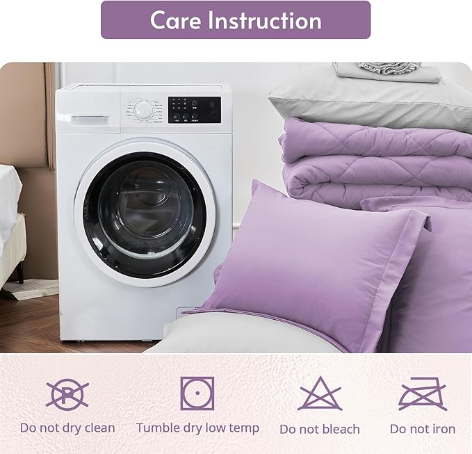 MUXHOMO 5 Pieces Twin Comforter Set, Reversible Bed in a Bag Twin Size, All Season Bedding Set with Comforter, Flat Sheet, Fitted Sheet, Pillowcases & Shams, Greyish Purple & Light Grey