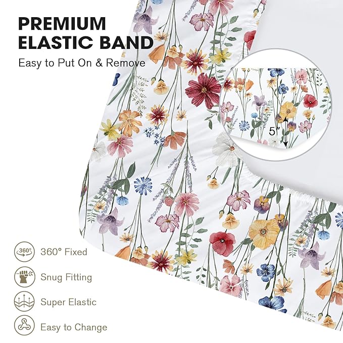 Little Grape Land Pack and Play Sheets Mini Crib Sheets Soft Breathable Pack N Play Sheets, Playard Fitted Sheet 2 Pack Stretchy Fits 38"x26" Playard Mattress, Spring Flower