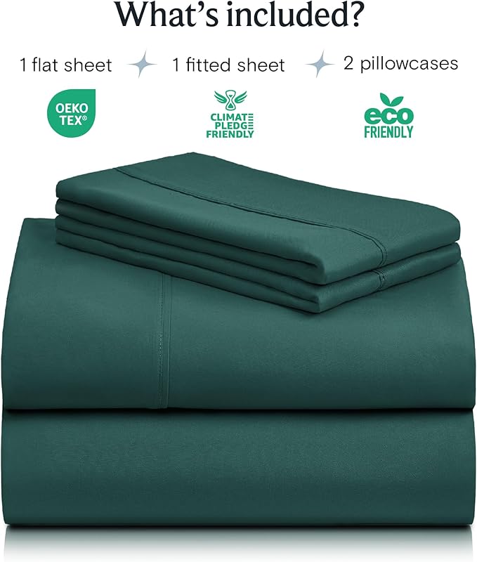 LuxClub 4 PC Full Sheet Set, Breathable Luxury Bed Sheets, Deep Pockets 18" Wrinkle Free Cooling Bed Sheets Machine Washable Hotel Bedding Silky Soft - Emerald Full