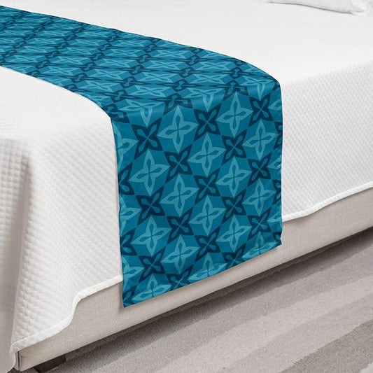 Lunarable Flower Bed Runner, Moroccan Flowers Design Geometric Blossoming Petal Pattern, Decorative Accent Bedding Scarf for Hotels Homes and Guestrooms, Twin, Ocean Blue