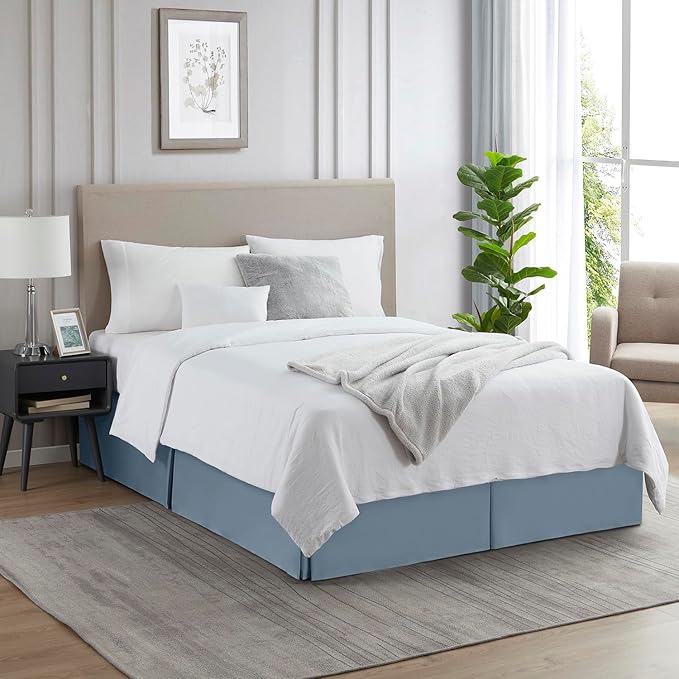 Nestl Stone Blue Twin Bed Skirt - Twin Size Bed Skirt 14 Inch Drop - Brushed Microfiber Bed Skirts - Hotel Quality Pleated Bed Skirt - Shrinkage & Fade Resistant