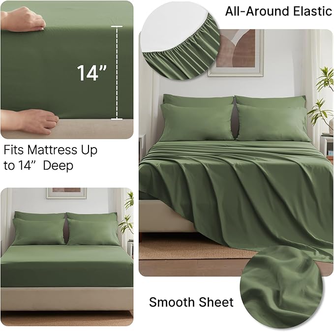 Anluoer Twin Size Bed in a Bag 5 Pieces, Olive Green Bed Comforter Set with Sheets, All Season Bedding Sets with 1 Comforter, 1 Pillow Sham, 1 Pillowcase, 1 Flat Sheet, 1 Fitted Sheet