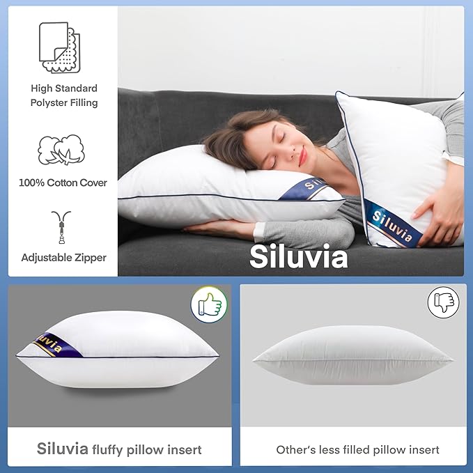 Siluvia Decorative 12x20 Pillow Inserts Set of 2 - Square Throw Pillows with 100% Cotton Cover for Sofa, Couch, and Bed - White