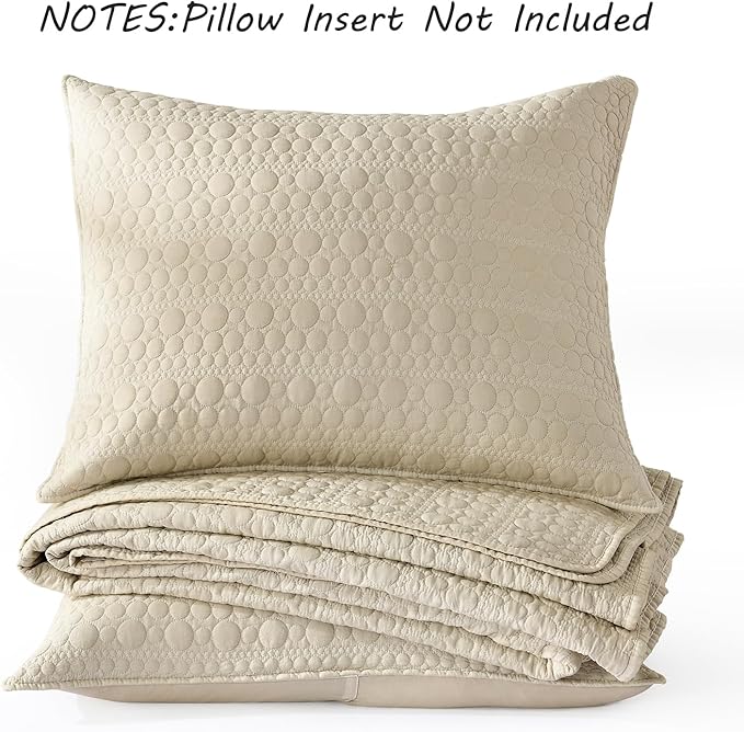 HORIMOTE HOME Quilt Set Twin Size Brich Beige, Classic Geometric Spots Stitched Pattern, Pre-Washed Microfiber Chic Rustic Look, Ultra Soft Lightweight Quilted Bedspread for All Season, 2 Pieces