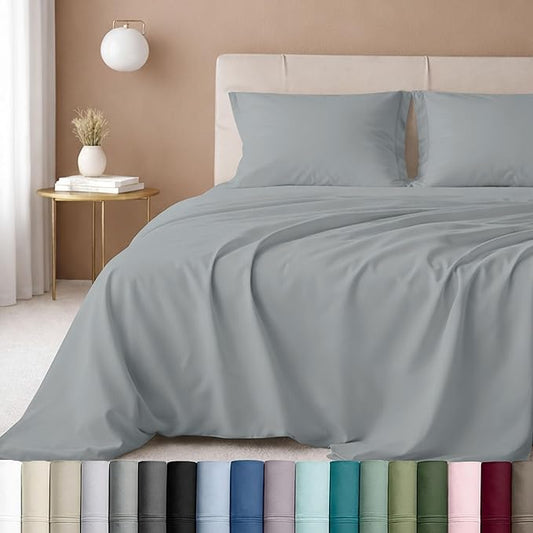 California Design Den Queen Size Sheet Set - Luxury 600 Thread Count Sateen, 100% Cotton Sheets, Deep Pockets with All Around Elastic for a Snug Fit, Hotel Quality Bedding Set - Light Grey