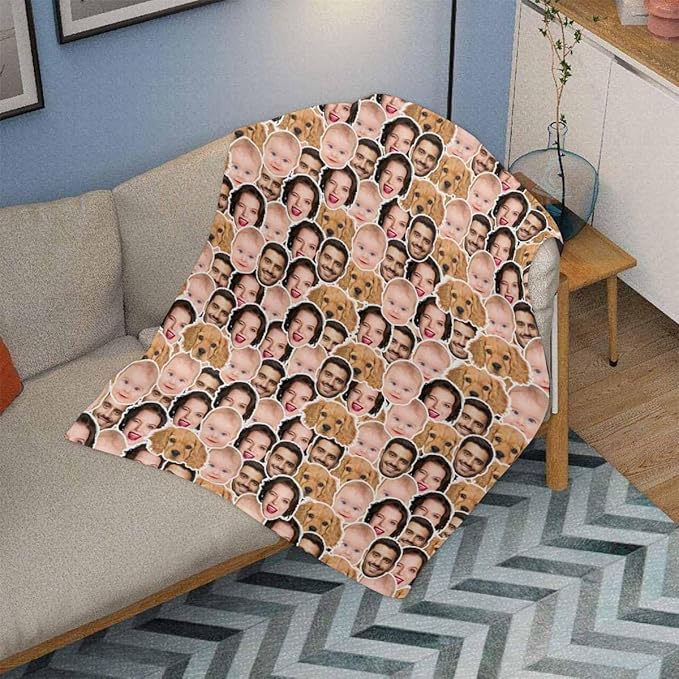 Ships Next Day, Custom Blanket Funny Christmas Gag Gift Custom Face Blanket with Family Members Picture, Personalized Blankets for Dad Mom Couple Grandma Friend Pets Christmas Birthday Memorial Gift