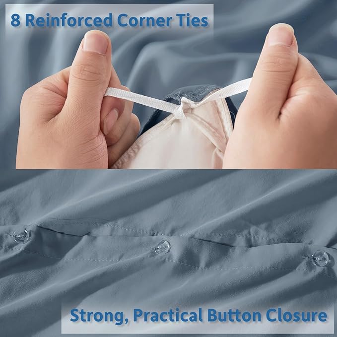 Nestl Stone Blue Duvet Cover Queen Size - Soft Double Brushed Queen Duvet Cover Set, 3 Piece, with Button Closure, 1 Duvet Cover 90x90 inches and 2 Pillow Shams