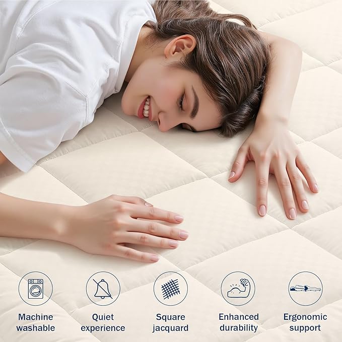 OLANLY Cal King Quilted Fitted Mattress Pad, Elastic Fitted Mattress Topper, Cooling Soft Mattress Cover Stretches up to 21 Inches Deep, Machine Washable Mattress Protector (72x84 inch, Ivory White)