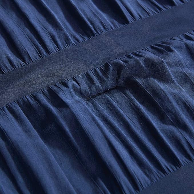 SLEEP ZONE Luxury Seersucker Queen Comforter Set 3-Piece, Soft & Lightweight Down Alternative Comforter Set with Pillow Sham Cooling for Summer, Navy