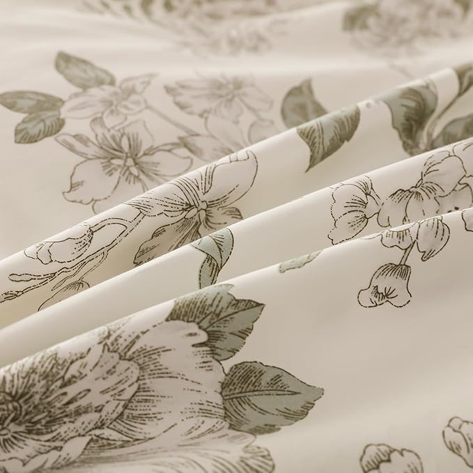 OAITE Duvet Cover Set Queen Size Floral Pattern 600 Thread Count Ultra Soft 100% Long Staple Cotton Duvet Cover Sets 3-PC, Breathable Duvet Cover with Zipper Closure & Corner Ties