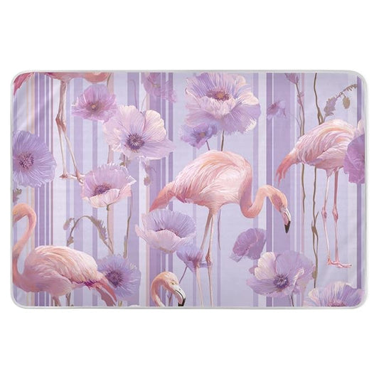 Waterproof Bed Pad Reusable Changing Pad Toddler Mattress Protector Large Pee Pad Baby Diaper Pad Soft Washable Liner Purple Flamingo Flower