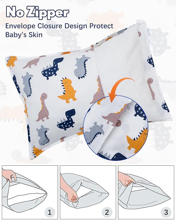 ALVABABY Toddler Pillowcases 2 Pack Organic Cotton Kids Pillow Cover Fit 13"x 18" or 12"x22" Envelope for Girl Boy Sleepy Travel