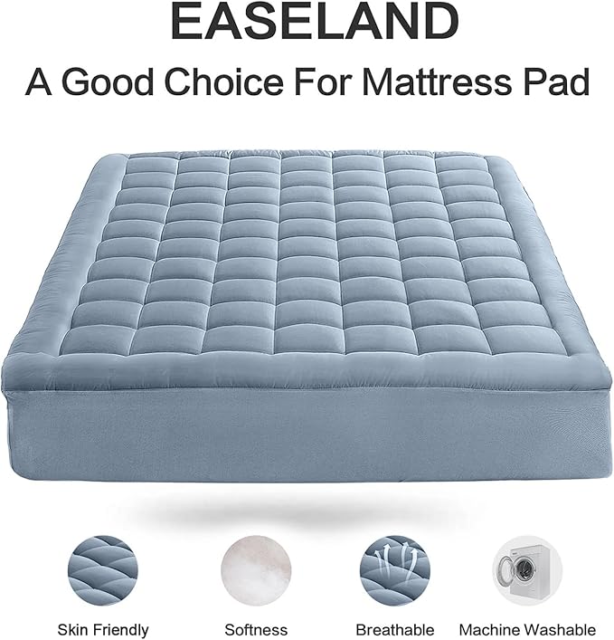 EASELAND Twin XL Mattress Pad Pillow Top Mattress Cover Quilted Fitted Mattress Protector Extra Long 8-21" Deep Pocket Cooling Mattress Topper (39x80 Inches, Dusty Blue)
