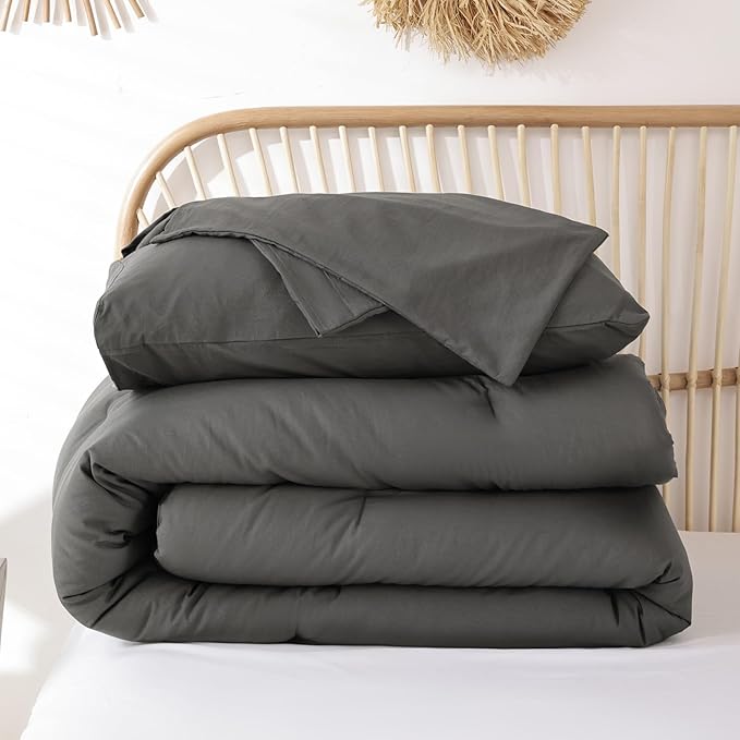 ROSGONIA Comforter Full Size for Girls Boys Teens Charcoal Grey, 3pcs(1 Dark Grey Comforter & 2 Pillowcases) Lightweight Dorm Bedding for All Season