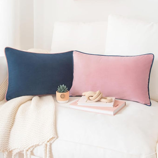 MONDAY MOOSE Decorative Throw Pillow Covers Cushion Cases, Set of 2 Soft Velvet Modern Double-Sided Designs, Mix and Match for Home Decor, Pillow Inserts Not Included (12x20 inch, Pink/Blue)