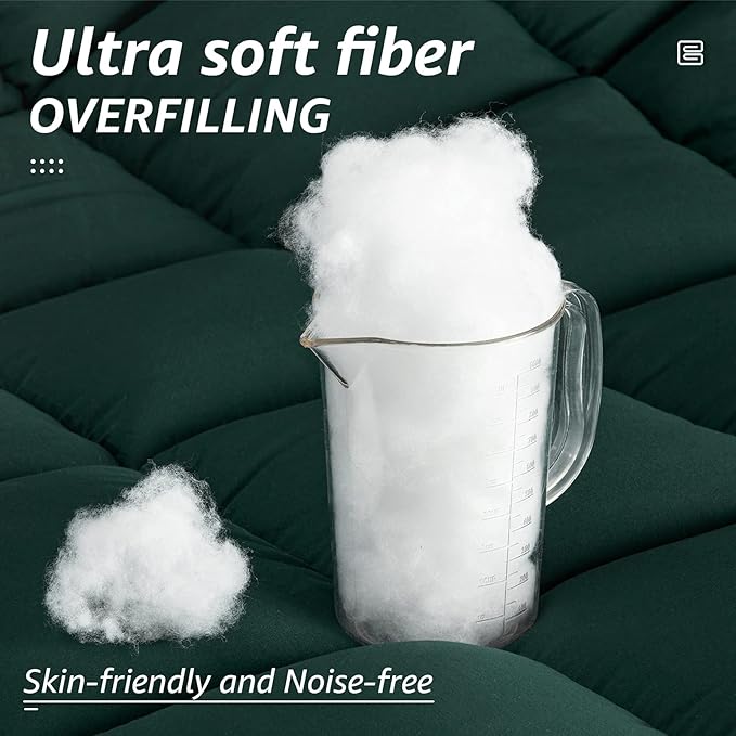 HYLEORY All Season Queen Size Bed Comforter - Cooling Goose Down Alternative Quilted Duvet Insert with Corner Tabs - Winter Warm - Machine Washable - Emerald Green