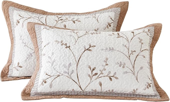 Oversized Queen Bedspread 102"x120" - 100% Cotton Lightweight All-Season Quilted Coverlet with Vine Floral Design - Elegant Farmhouse & Modern Bedding - Oversized Queen Quilt Brown/White