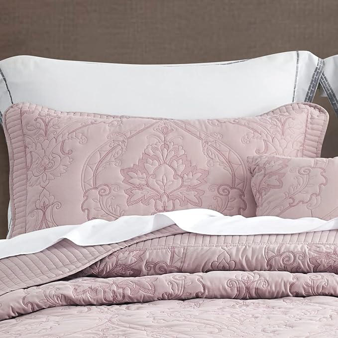 CHIXIN Microfiber Standard Pillow Shams Set of 2 - Quilted Decorative Pillow Covers - Pale Rose - Size (20" x 26")