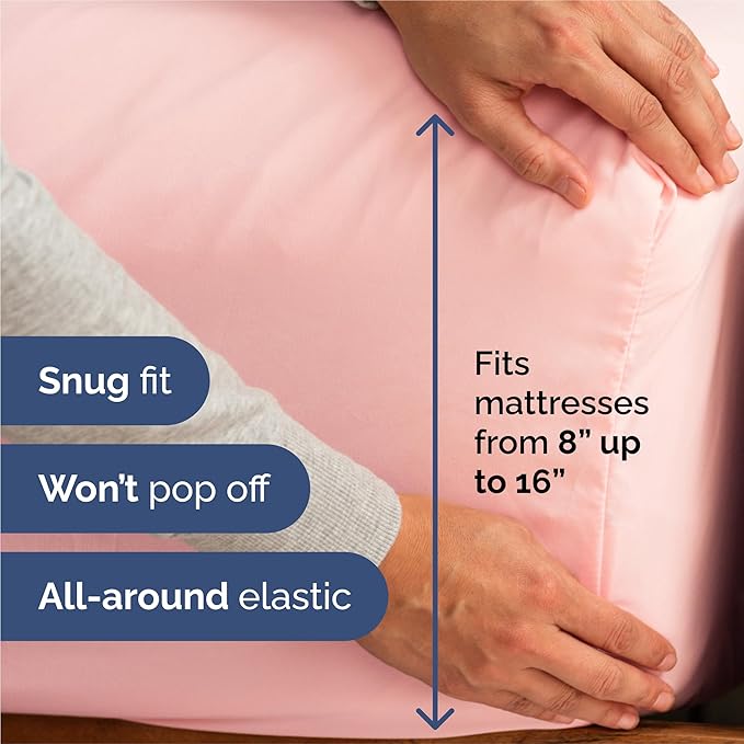 Split King 7 Piece Sheet Set - Comfy Breathable & Cooling - Soft Hotel Luxury Bedding Set with 8-16 Inch Deep Pockets - 1 Flat & 2 Fitted Sheet & 4 Pillowcases - Wrinkle Free & Easy Care - Baby Pink