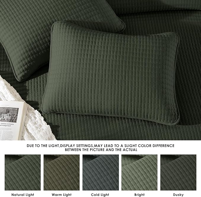 WRENSONGE King Size Quilt-3 Pieces Lightweight Bedspreads Dark Green King Quilt Bedding Set for All Seasons, Soft Summer Coverlet with 2 Pillow Shams Suitable for Bed, Couch, Quilt Blanket