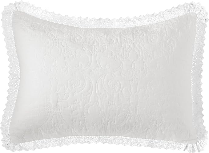 Laura Ashley - Queen Quilt Set, Reversible Cotton Bedding with Matching Shams, Pre-Washed Home Decor for Added Softness (Heirloom Crochet White, Queen)