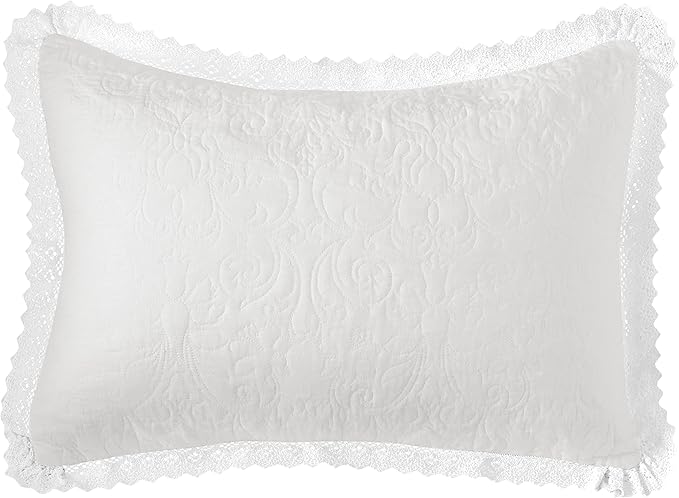 Laura Ashley - King Quilt Set, Lightweight Cotton Bedding with Matching Shams, Home Decor for All Seasons (Heirloom White, King)