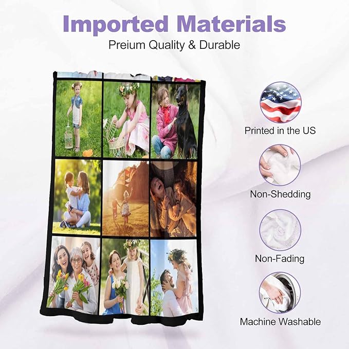 Picture Blankets Customized, 12 Photos Personalized Blankets Customized Gifts Personalized Family Mom Pictures Blankets for Dad Family, 8 Sizes