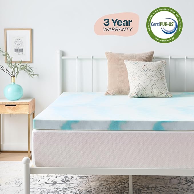 Linenspa 3 Inch Swirl Gel Memory Foam Mattress Topper, King Size – Cooling Gel Infused, Ventilation Holes – Pressure Relieving Bed Topper – CertiPUR Certified