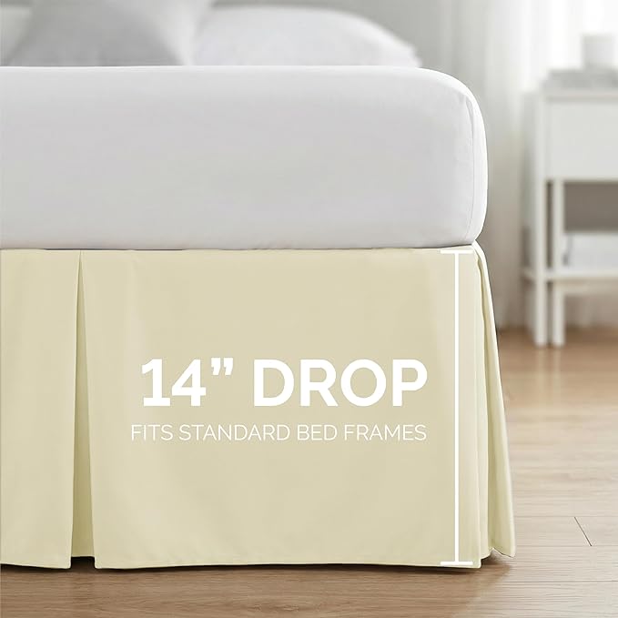 Southshore Fine Living, Inc. Twin Bed Skirt - 14" Drop, Luxury Pleated Bed Skirts, Twin Size Bedding Dust Ruffle, Twin Size Bed Skirting, Cream