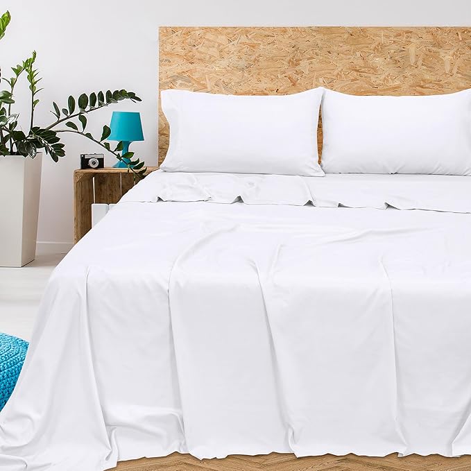 Royale Linens 300 Thread Count 100% Long Staple Combed Cotton Flat Sheet - Super Soft - Top Sheets - California King Flat Sheet Sold Separately - Breathable, Cool & Crisp Sheets Only (Cal King, White)
