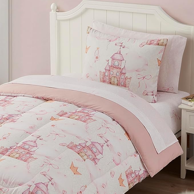 Kids Bedding Set Bed in a Bag for Boys and Girls Toddlers Printed Sheet Set and Comforter, Twin, Fairytale Princess