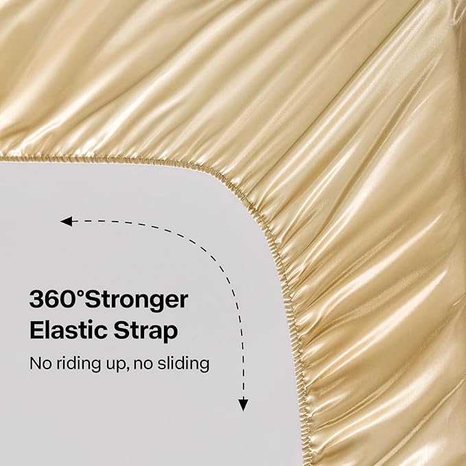 BEDELITE King Size Sheets Set, Luxury Soft Champagne Satin Sheets for Hair and Skin, Similar to Silk Bed Sheets Set 4 Pieces with 1 Deep Pocket Fitted Sheet, 1 Flat Sheet, and 2 Pillowcases