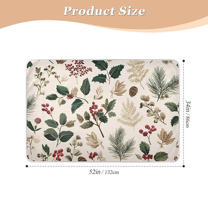 Waterproof Bed Pad Reusable Changing Pad Toddler Mattress Protector Large Pee Pad Baby Diaper Pad Soft Washable Liner Beige Holly Leaves Pine Needles Pinecones