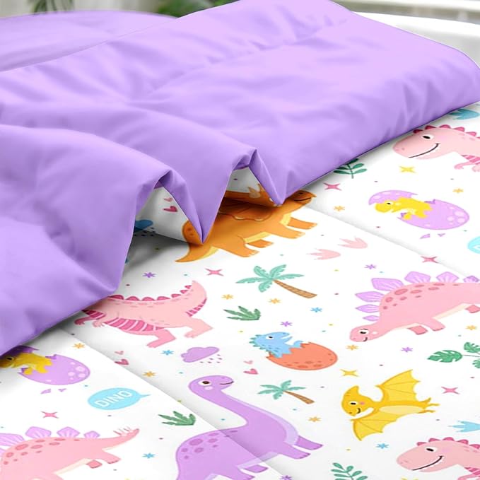 Comforter Set Twin Size, Cute Dinosaur 5 Pcs Bedding for Kids and Adults, Love Rainbow Happy Bed Sheet Sets with Fitted Sheet Pillowcase & Sham for Bedroom Bed Decor