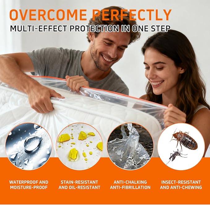 Gooo&Ma 6Mil Thicken Mattress Bag for Moving, Waterproof Zippered Mattress Cover for Storage, Reusable Plastic Encasement, Tear Proof Dust Proof Protection（Queen、Orange）