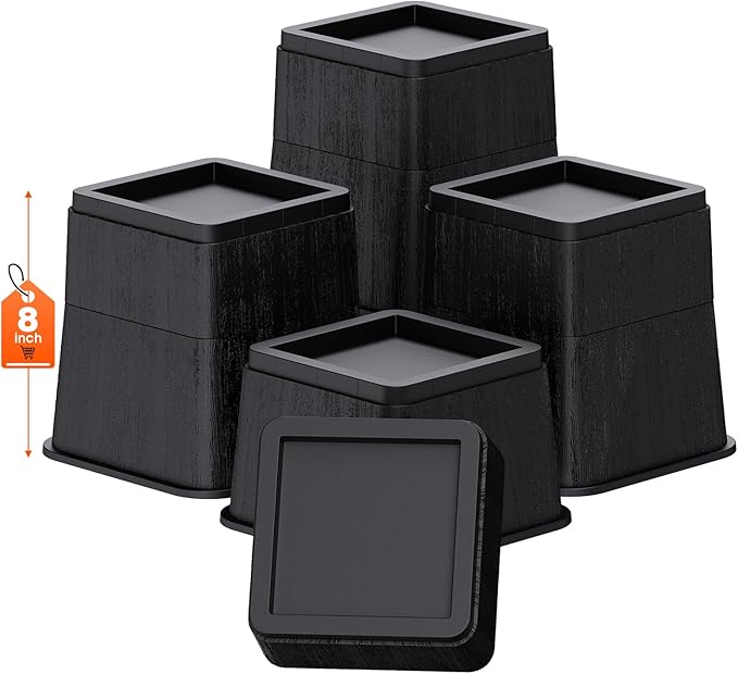 Adjustable Bed Risers,Elevation in 3, 5 or 8 Inch Heavy Duty Risers,Oversized Fit Up to 5.5" Legs, Stackable Bed Raising Blocks for College Dorm Rooms, Couches, Tables, Desks(Set of 4 Riser)