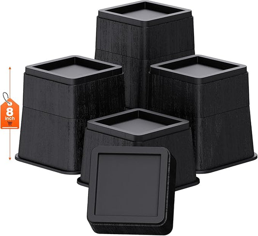 Adjustable Bed Risers,Elevation in 3, 5 or 8 Inch Heavy Duty Risers,Oversized Fit Up to 5.5" Legs, Stackable Bed Raising Blocks for College Dorm Rooms, Couches, Tables, Desks(Set of 4 Riser)