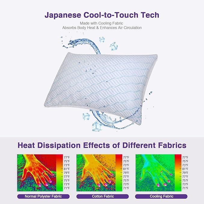 Cooling King Size Pillows Set of 4, Shredded Memory Foam Pillows with Zipper, Adjustable Firmness for Sleeping Cool Cold Pillow for Hot, Side Sleepers,20x36,4 Pack