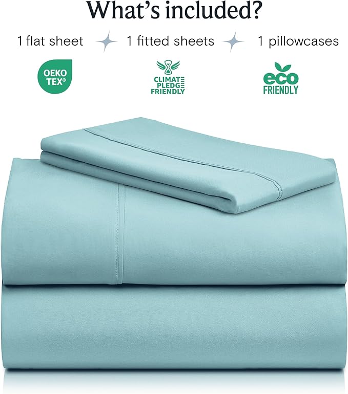 LuxClub 3 PC Sheet Bed Sheets Deep Pockets 18" Eco Friendly Wrinkle Free-Kids-Fitted Sheets Machine Washable Hotel Bedding Silky Soft - Aqua Twin XL