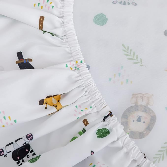 Cokouchyi Safari Animal Crib Bedding Set for Baby Boys Girls, 3-Piece Baby Crib Bedding Set, Standard Size Crib Set Including Crib Skirt, Sheet & Comforter