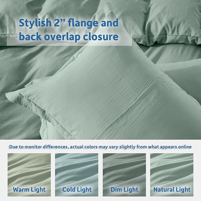 Nestl Sage Green Duvet Cover Full Size - Soft Prewashed Full Size Duvet Cover Set, 3 Piece, with Zipper Closure, 1 Duvet Cover 80x90 inches and 2 Pillow Shams