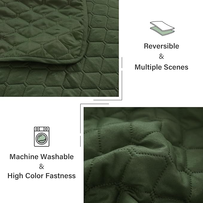 Exclusivo Mezcla Reversible California King Size Quilt Bedding Set with Pillow Shams, Lightweight Quilts Cal King Size, Soft Bedspreads Bed Coverlets for All Seasons - (Olive Green, 112"x104")