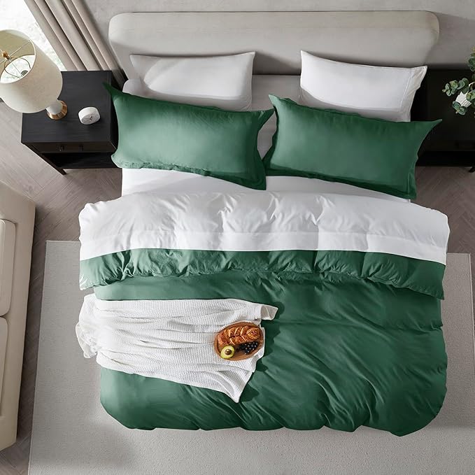Nestl Dark Green Duvet Cover Queen Size - Soft Prewashed Queen Duvet Cover Set, 3 Piece, with Zipper Closure, 1 Duvet Cover 90x90 inches and 2 Pillow Shams