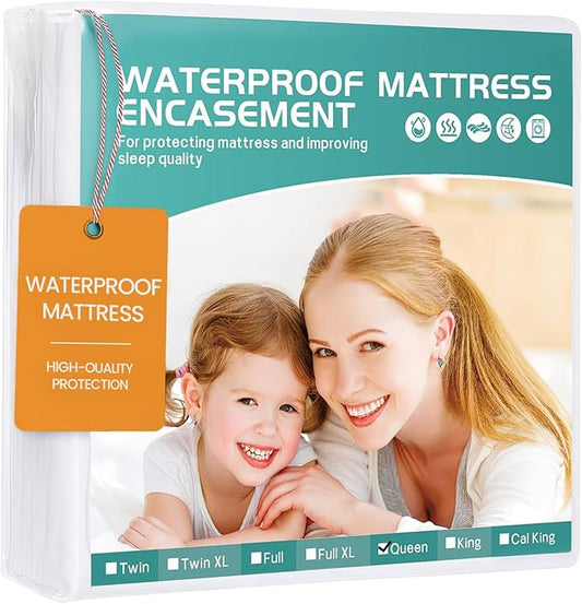 60"x80" Queen Mattress Protector(6-10 in. Deep) Waterproof Mattress Cover Zippered Soft Breathable Skin-Safe Encasement for Queen Bed Sheets
