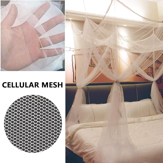 Comtelek 8 Corner Bed Canopy with 100 LED Star String Lights Battery Operated, White Bed Netting Unique Style 4 Door Square Canopy Bed Curtains Canopy - Suggested for Twin Full Queen King Bed