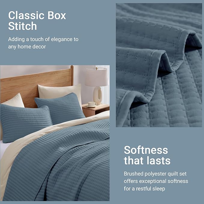 WRENSONGE Queen Quilt-3 Pieces Lightweight Bedspreads Oxford Blue Queen Size Quilt Bedding Set for All Seasons, Soft Summer Coverlet with 2 Pillow Shams Suitable for Bed & Couch