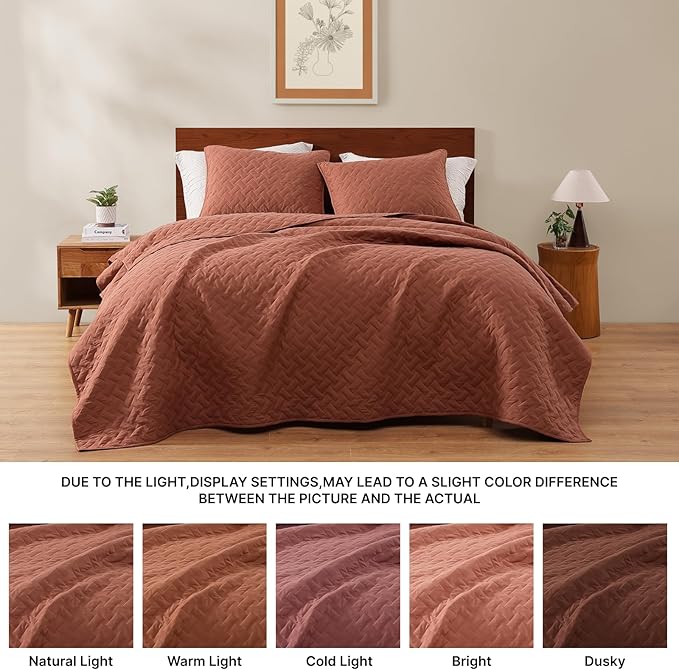 WRENSONGE Queen Quilt-3 Pieces Weave Autumn Leaf Bedspreads Queen Size Quilt Bedding Set for All Seasons, Soft Summer Coverlet with 2 Pillow Shams Suitable for Bed, Couch, Quilted Blanket