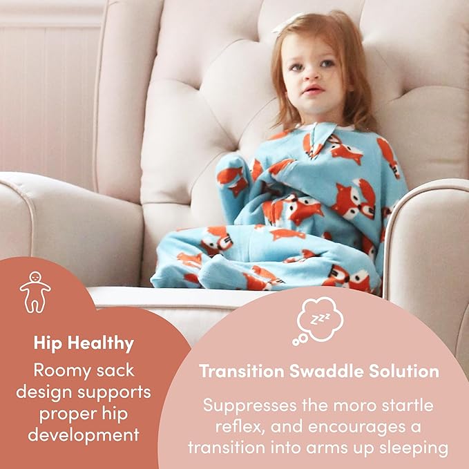 SleepingBaby Zipadee-Zip Transition Swaddle - Cozy Fleece Wearable Blanket with Two-Way Zipper for Baby Sleep - Friendly Fox, X-Small (3-6 Month)