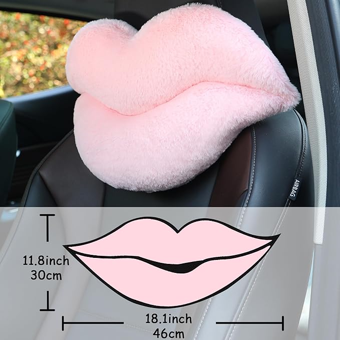 Sexysamba 2 Pack Lip Shaped Car Headrest Pillow, Comfortable Soft Head Rest Cushion Kawaii Car Accessories Cute Car Neck & Seat Pillow for Driving Travelling Office Home Decor - Pink Lip